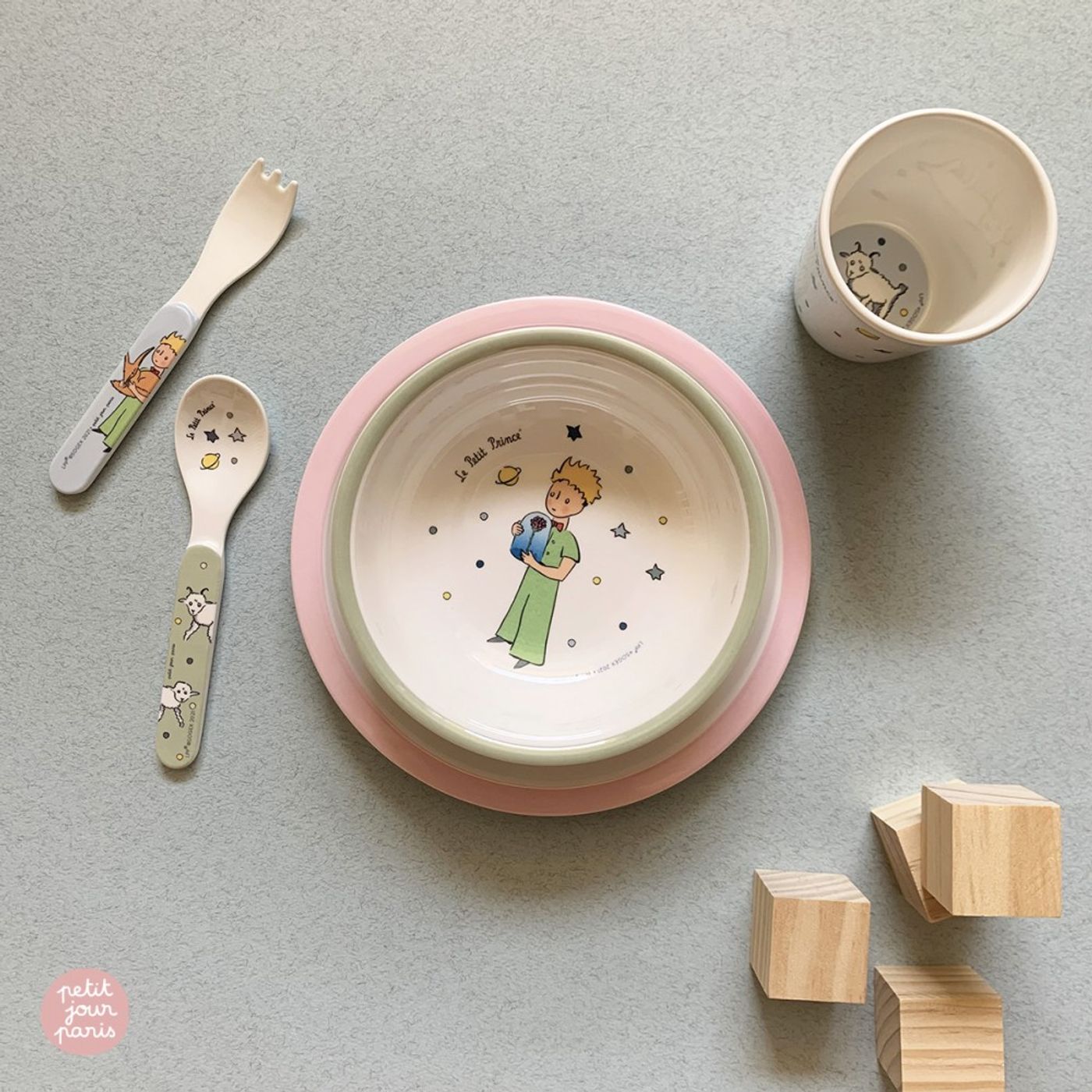 Coffret en mélamine le petit prince rose 5 pièces